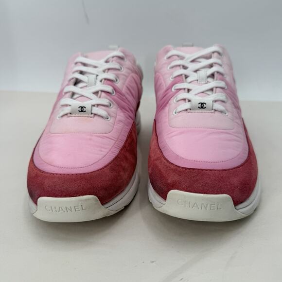 Chanel Pink Suede Calfskin & Nylon Sneakers G37137 Y55131 SIZE 46 US 13 MENS